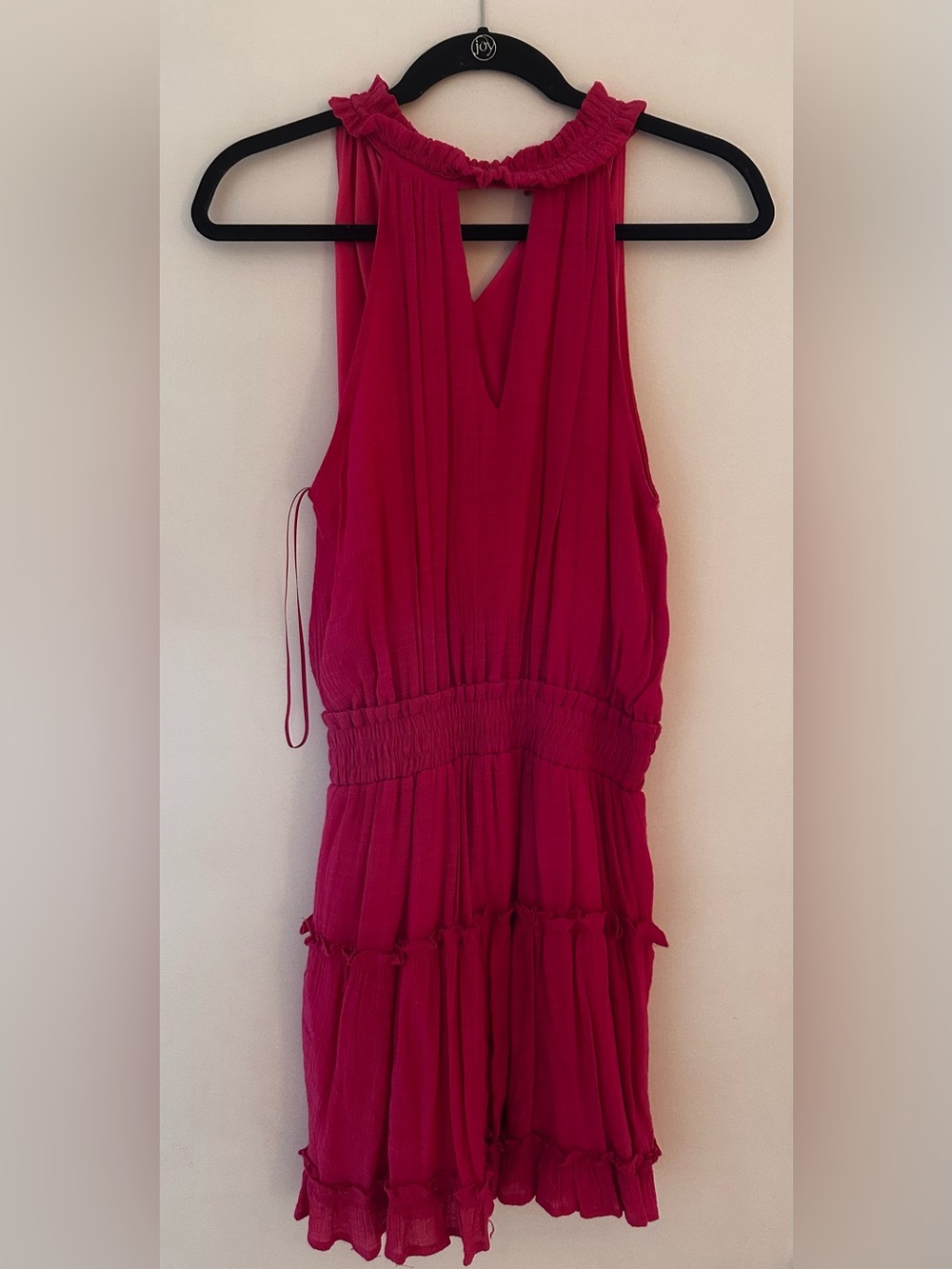 Women's Sleeveless Ruffled Halter Dress in Fuchsia Pink